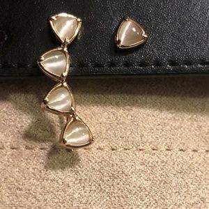 Moonstone/Gold Ear Crawler and Triangle Stud Earring